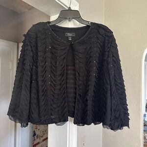 Dress Barn Elegant Black Ruffled Bolero with Sequins.